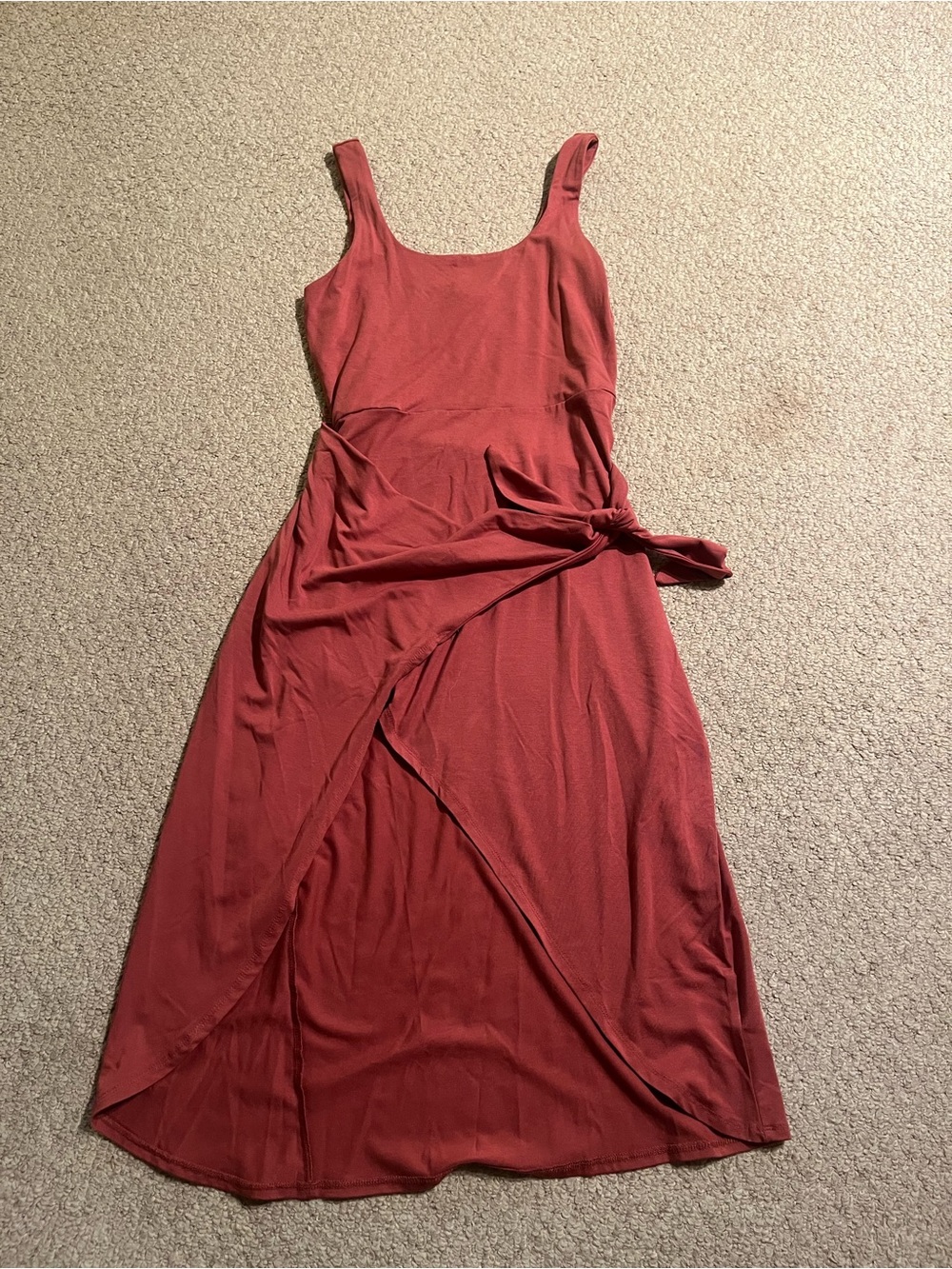 Sleeveless Wrap Midi Dress in Rust Red